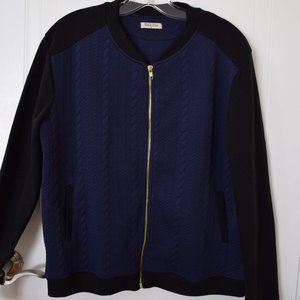 Brave Soul Women's Blue and Black Bomber Jacket - Size L